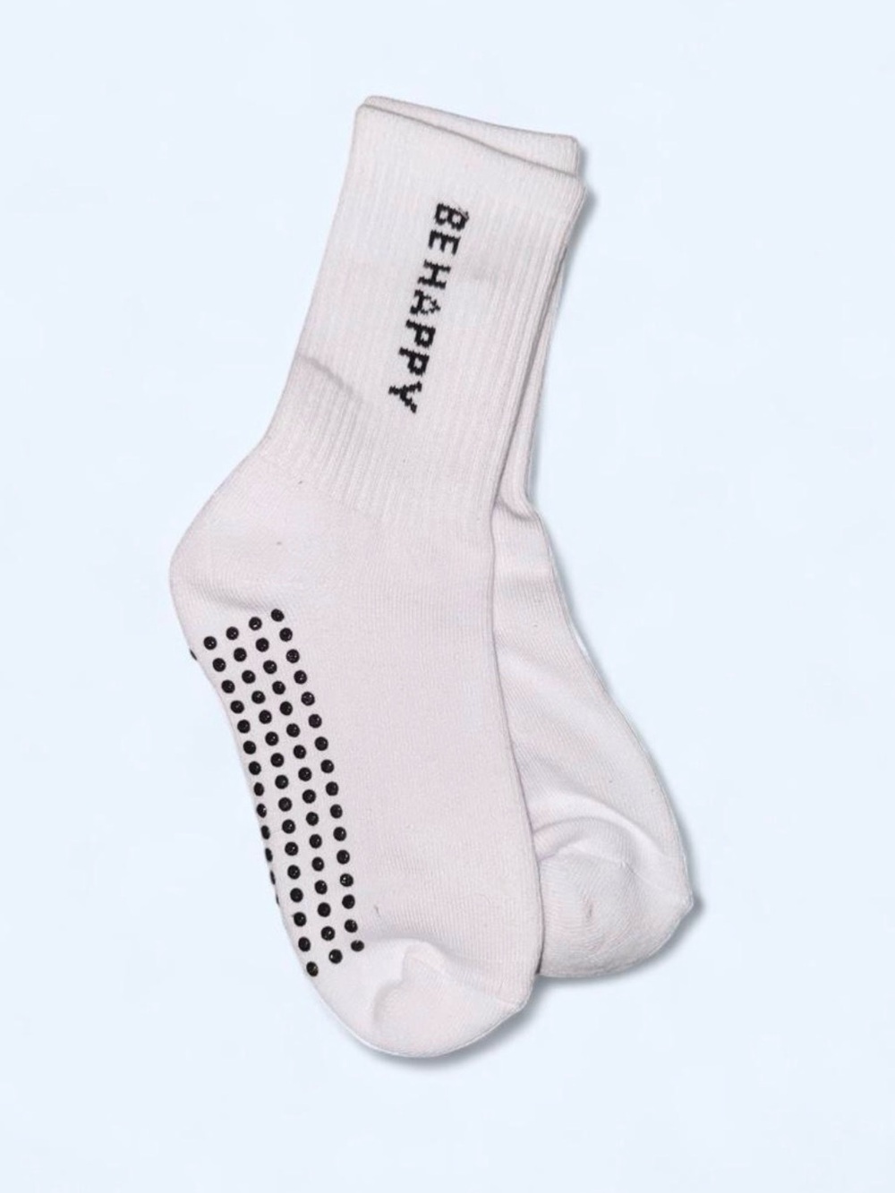 Be Happy White Crew Pilates Grip Socks